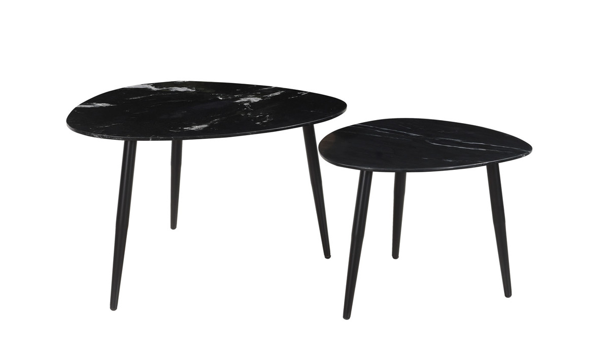 Tables basses gigognes ovales en marbre noir et mtal (lot de 2) PLATZ