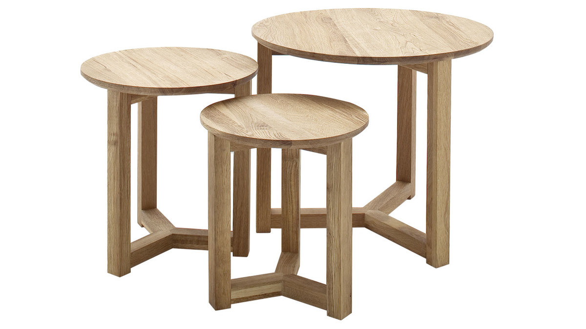 Tables basses gigognes rondes bois clair chne massif (lot de 3) DANAKIL