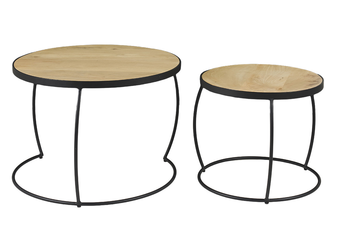 Tables basses gigognes rondes bois manguier massif (lot de 2) BARREL