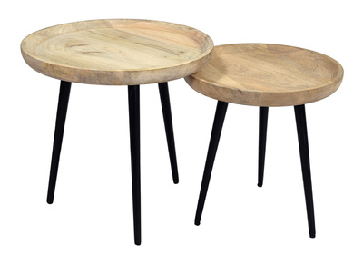 Tables basses gigognes rondes bois manguier massif et métal noir (lot de 2) PYTA