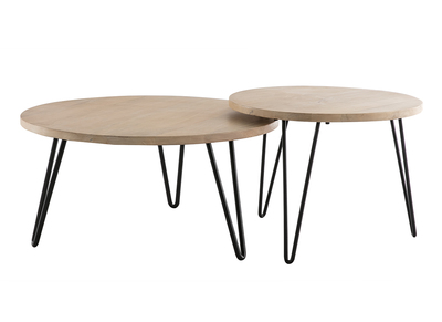 Tables basses gigognes rondes bois manguier massif et métal noir (lot de 2) VIBES