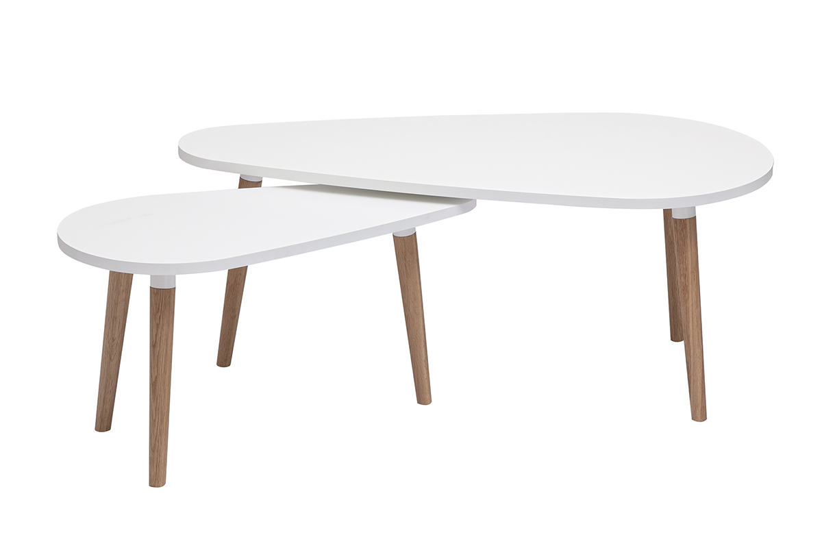 Tables basses gigognes scandinaves blanc et bois clair ch�ne massif (lot de 2) ARTIK