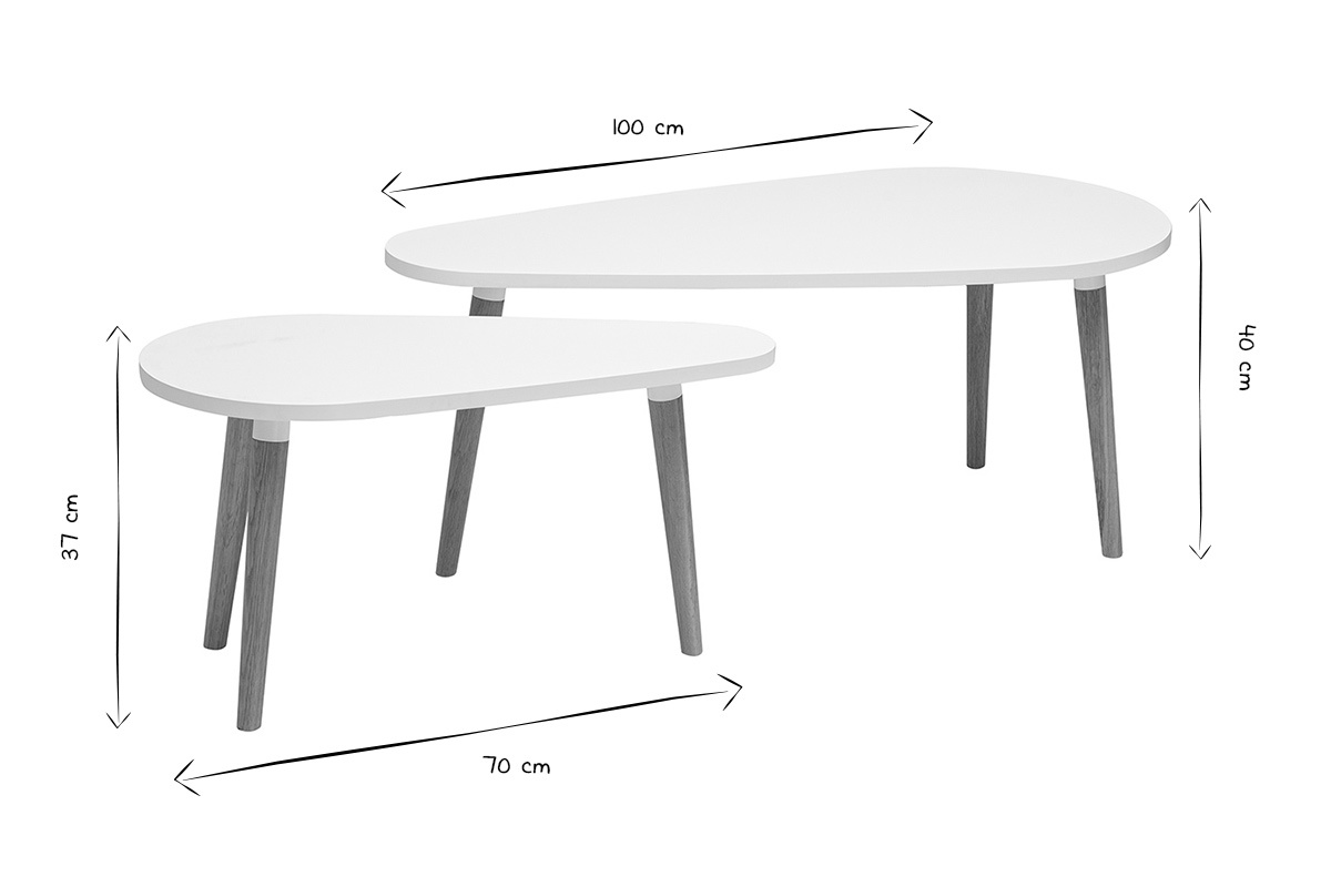 Tables basses gigognes scandinaves blanc et bois clair ch�ne massif (lot de 2) ARTIK