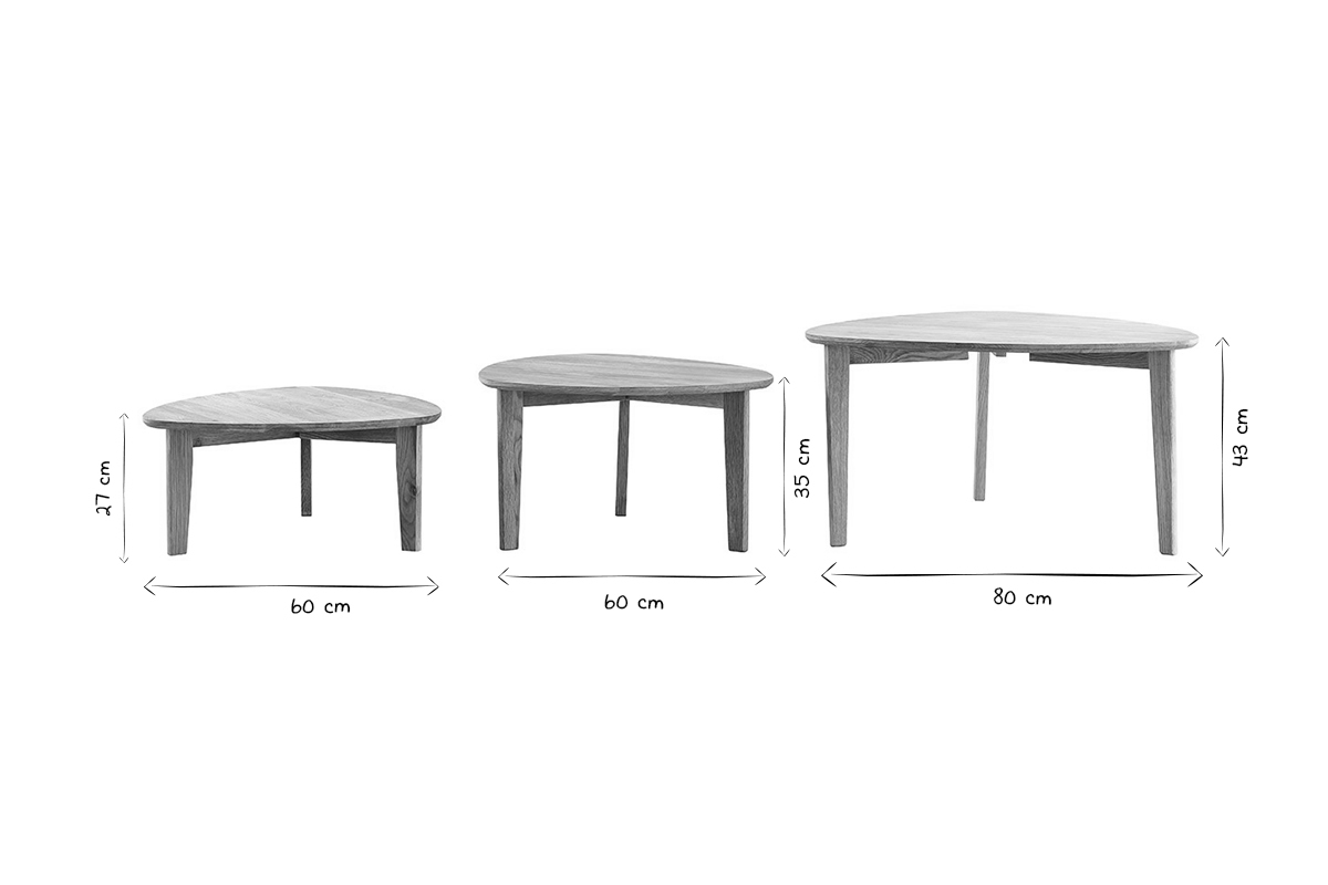 Tables basses gigognes scandinaves bois clair chne massif (lot de 3) TRIPLE
