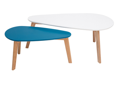 Tables basses scandinaves blanc et bleu canard (lot de 2) ARTIK