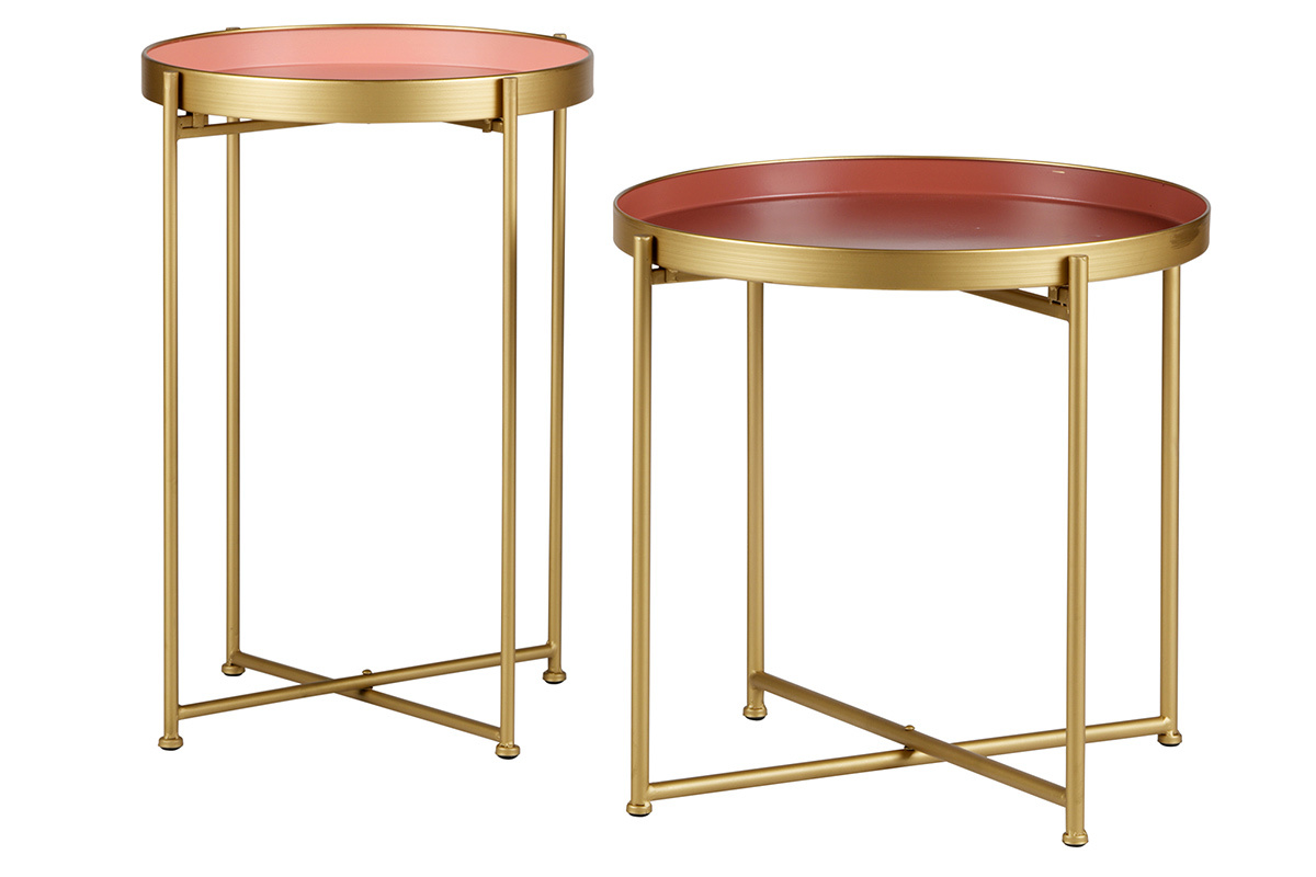 Tables d'appoint gigognes dor� et rose (lot de 2) PINKS