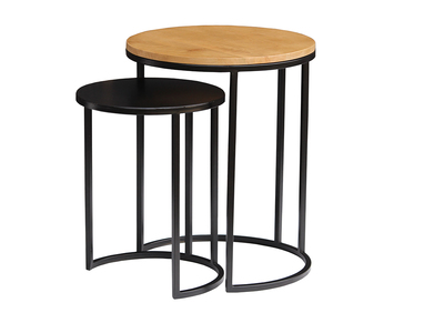 Tables d'appoint gigognes en bois manguier massif et métal noir TAHL