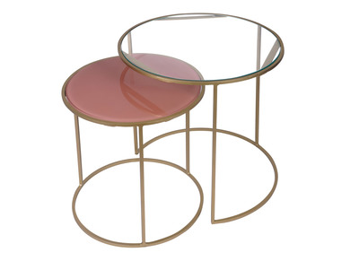 Tables d'appoint gigognes en verre teinté rose et métal doré (lot de 2) JANE
