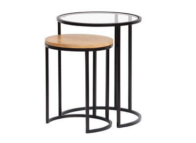 Tables d'appoint gigognes en verre trempé et bois manguier massif TAHL