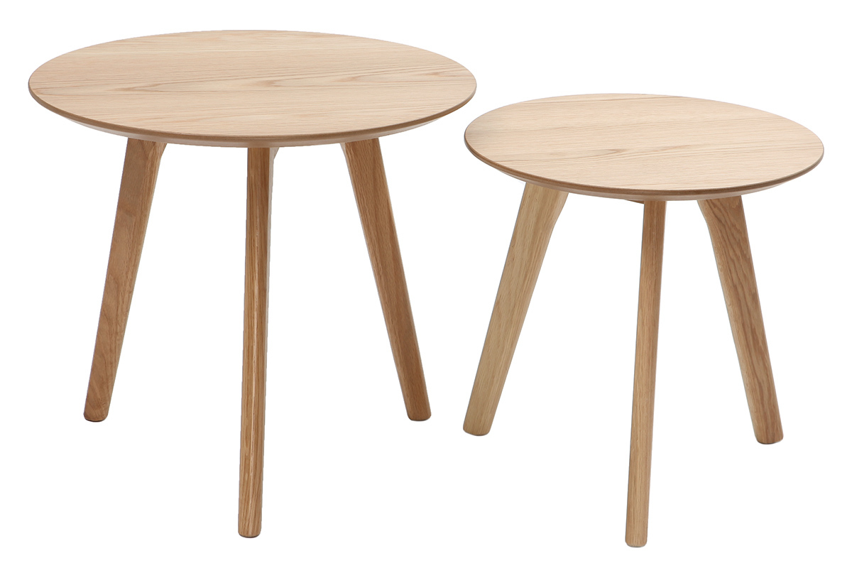 Tables d'appoint rondes chne (lot de 2) ORKAD