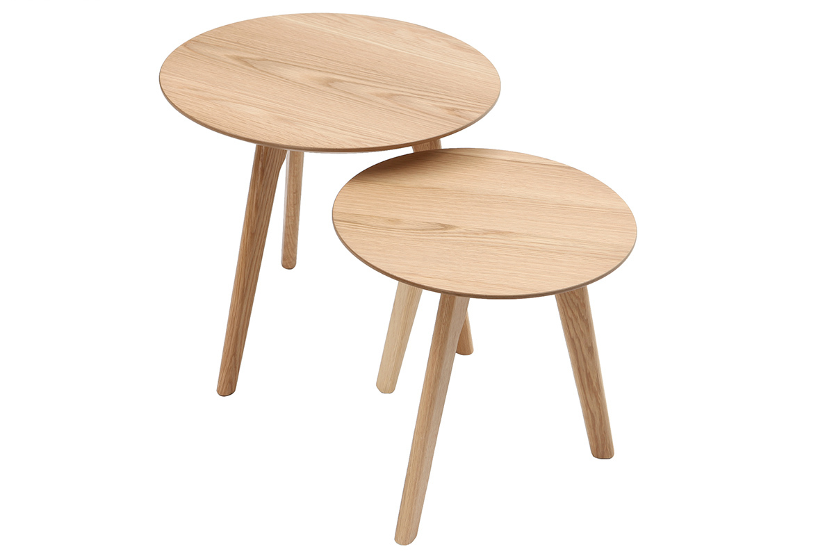 Tables d'appoint rondes chne (lot de 2) ORKAD