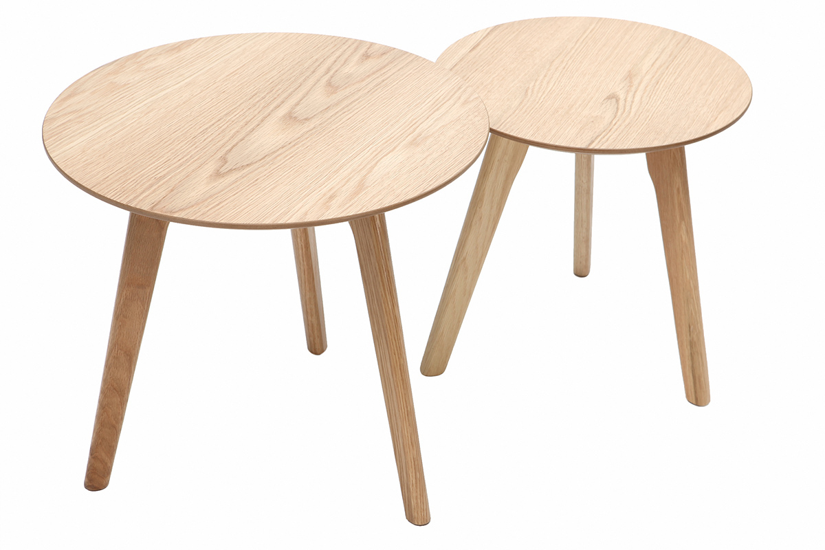 Tables d'appoint rondes chne (lot de 2) ORKAD
