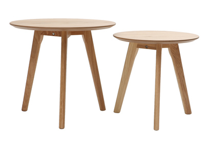 Tables d'appoint rondes ch&ecirc;ne (lot de 2) ORKAD