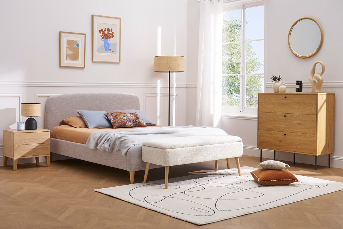 Tables de chevet avec rangements 2 tiroirs scandinave bois clair chne L50 cm (lot de 2) FREDDY