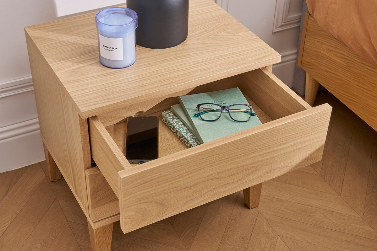 Tables de chevet avec rangements 2 tiroirs scandinave bois clair chne L50 cm (lot de 2) FREDDY