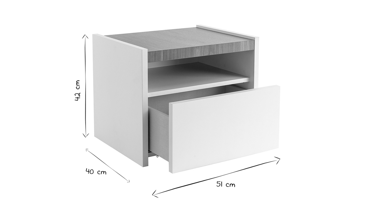 Tables de chevet avec tiroir blanc mat et finition chne (lot de 2) VERDI