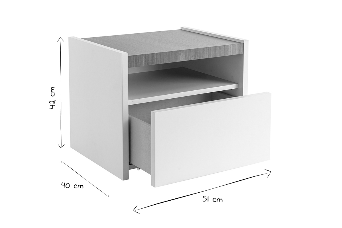 Tables de chevet avec tiroir blanc mat et finition chne (lot de 2) VERDI