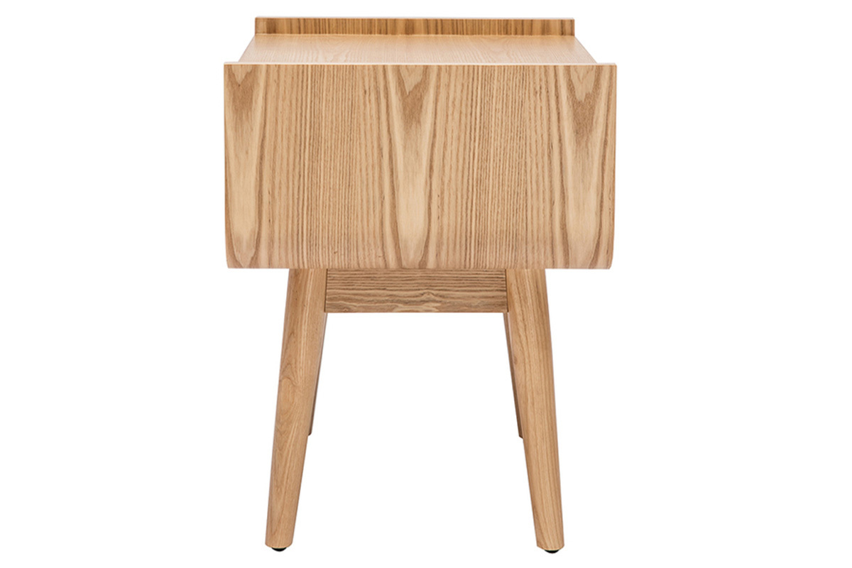 Tables de chevet avec tiroir en bois clair frne et cannage rotin (lot de 2) ATHNE