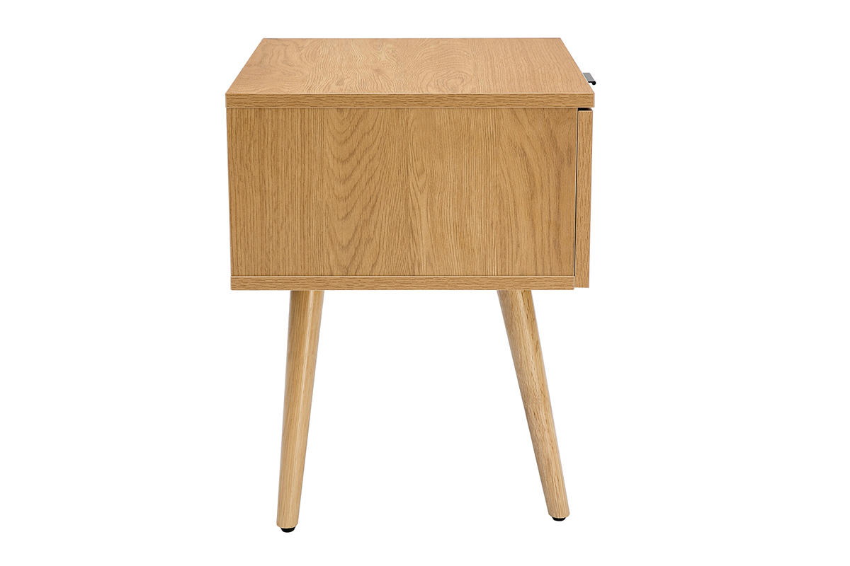 Tables de chevet finition bois clair, cannage rotin et métal noir L50 cm (lot de 2) MANILLE
