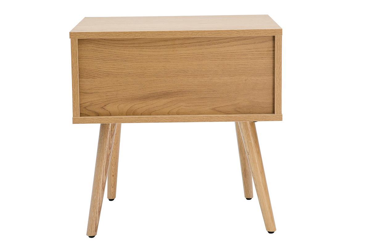 Tables de chevet finition bois clair, cannage rotin et métal noir L50 cm (lot de 2) MANILLE