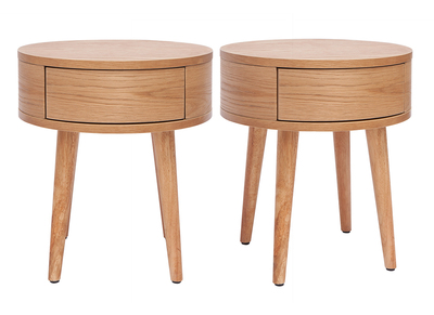 Tables de chevet rondes en bois clair avec tiroir (lot de 2) JUDITH