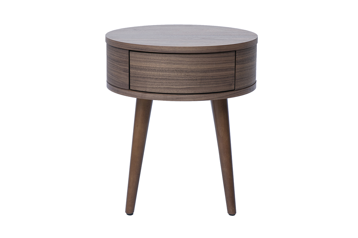 Tables de chevet rondes en bois fonc� avec tiroir (lot de 2) JUDITH