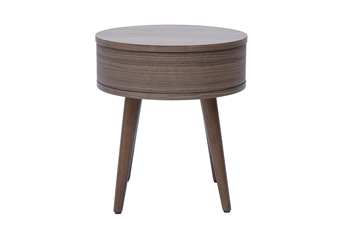 Tables de chevet rondes en bois fonc� avec tiroir (lot de 2) JUDITH