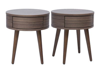 Tables de chevet rondes en bois fonc&eacute; avec tiroir (lot de 2) JUDITH