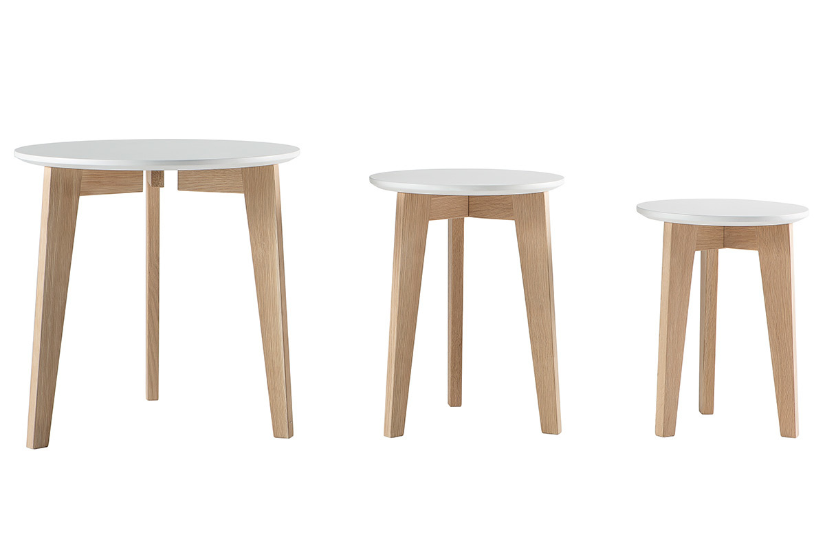 Tables gigognes design laqu�es mat et bois naturel (lot de 3) LARGO