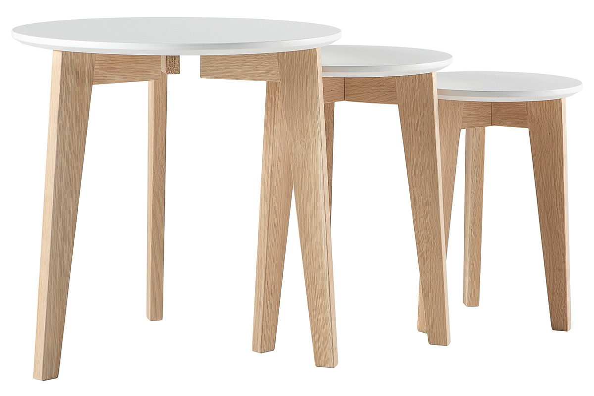 Tables gigognes design laqu�es mat et bois naturel (lot de 3) LARGO