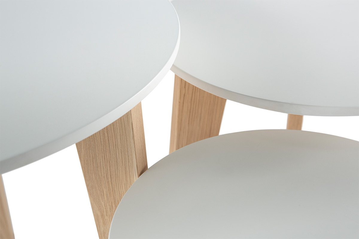 Tables gigognes design laqu�es mat et bois naturel (lot de 3) LARGO