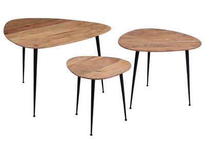 Tables gigognes en acacia massif et m&eacute;tal (lot de 3) STONES