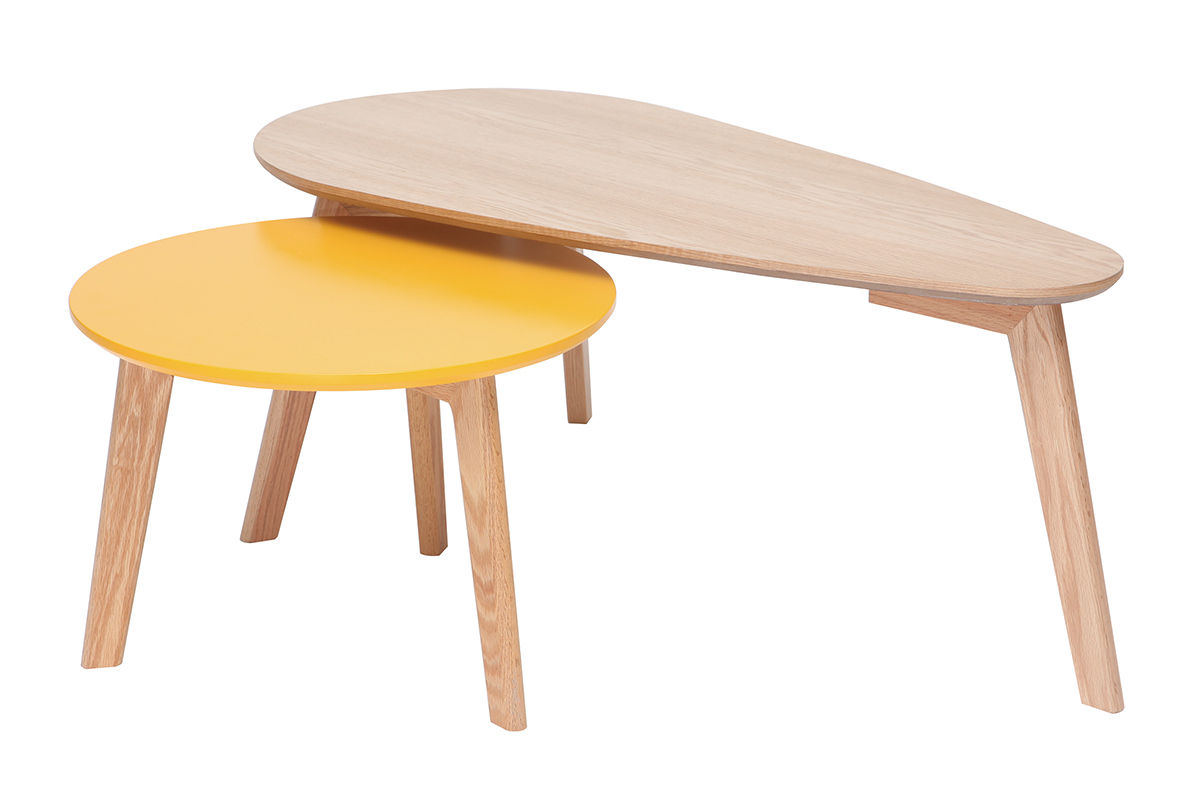 Tables gigognes scandinaves ch�ne et jaune (lot de 2) ARTIK