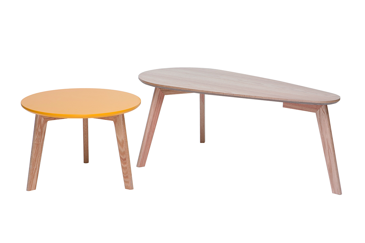 Tables gigognes scandinaves ch�ne et jaune (lot de 2) ARTIK
