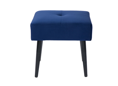 Tabouret bas en tissu effet velours texturé bleu nuit et métal noir H46 cm GUESTA