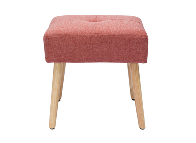 Tabouret bas en tissu effet velours texturé terracotta et bois clair massif H46 cm GUESTA