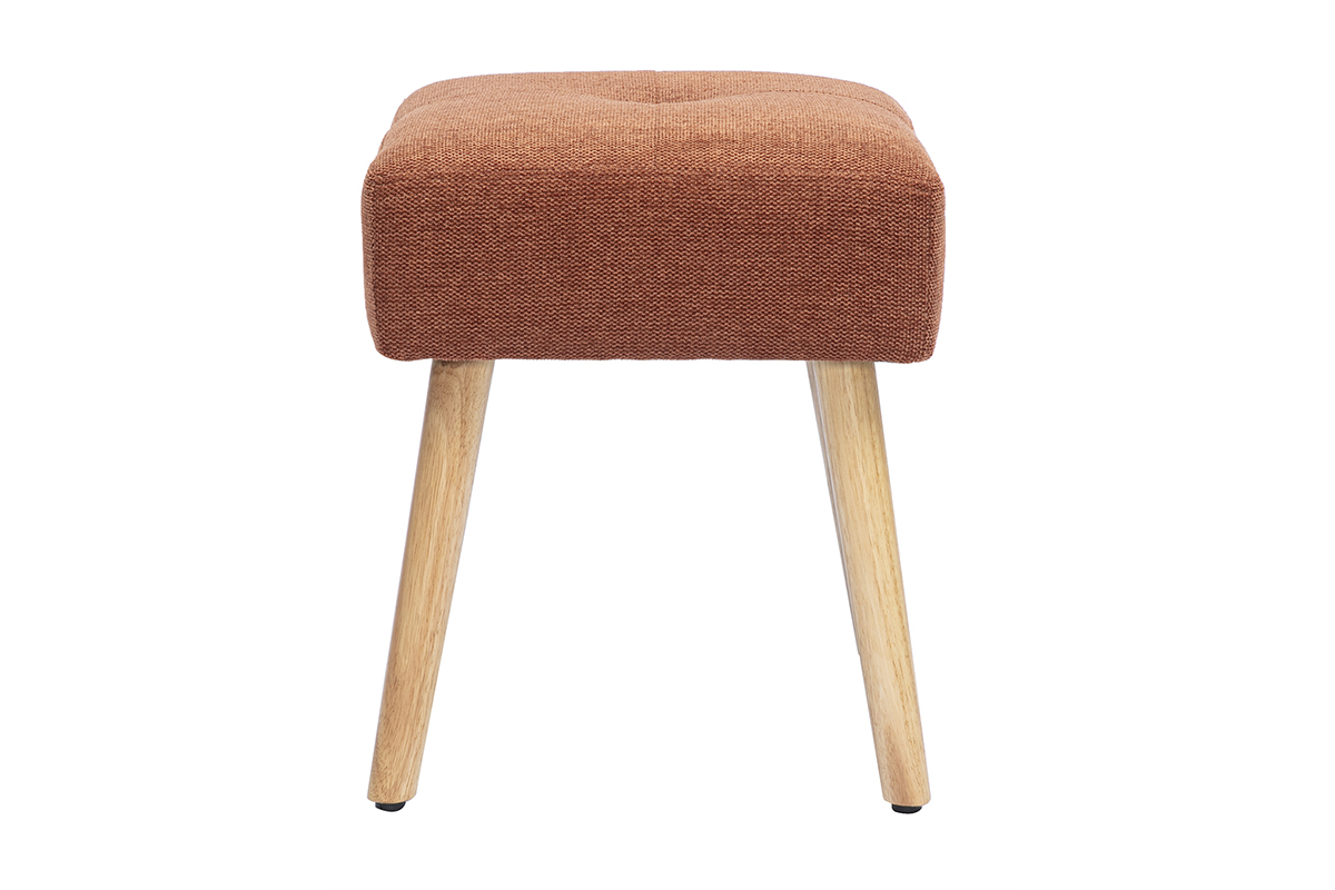 Tabouret bas en tissu effet velours textur� terre br�l�e et bois clair massif H46 cm GUESTA