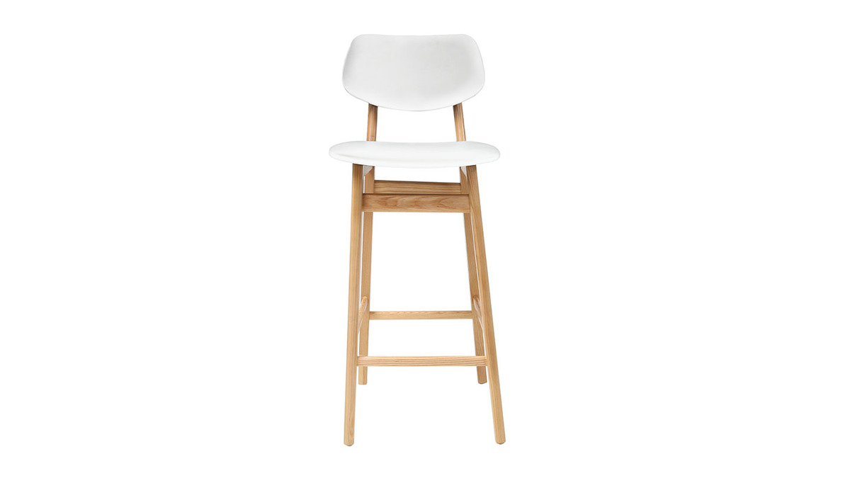 Tabouret / chaise de bar design blanc et bois naturel NORDECO