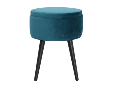 Tabouret coffre en velours bleu canard MADO - Tabouret coffre en velours bleu canard MADO