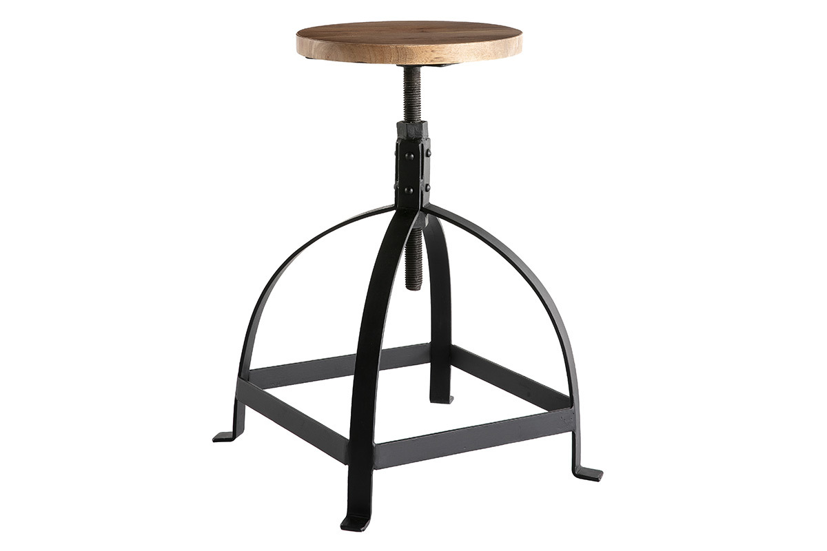 Tabouret d'appoint m�tal et bois 65 cm INDUSTRIA