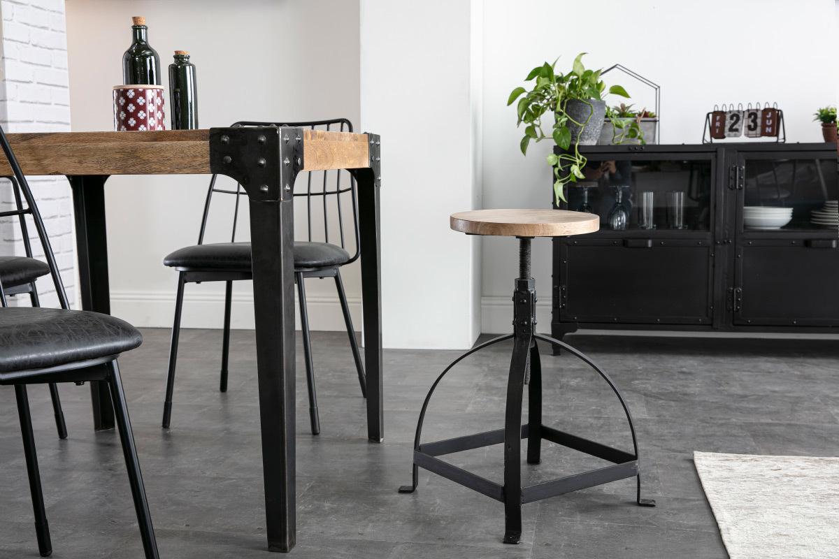 Tabouret d'appoint m�tal et bois 65 cm INDUSTRIA