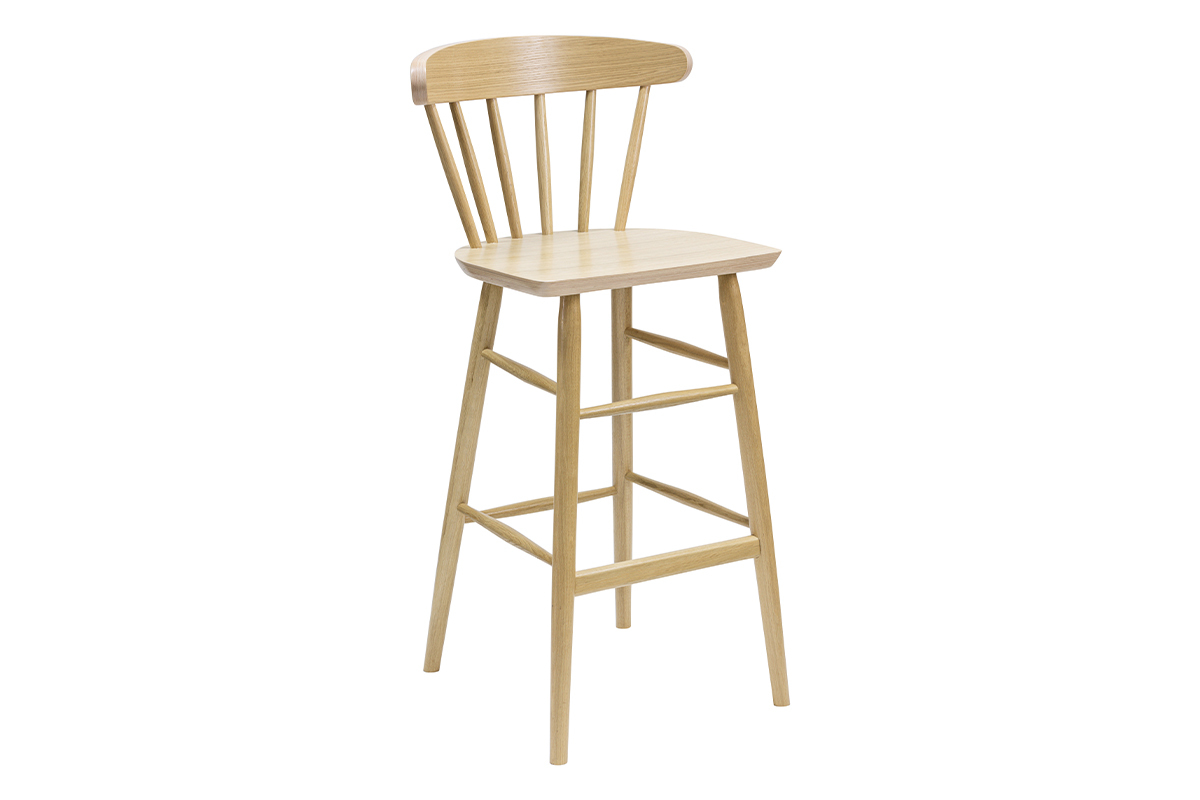 Tabouret de bar  barreaux bois chne H65 cm DARIA