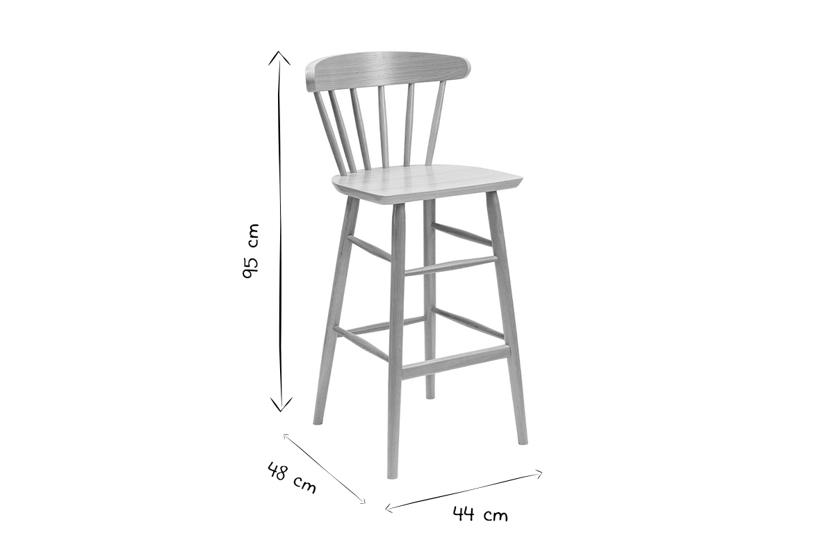 Tabouret de bar  barreaux bois chne H65 cm DARIA