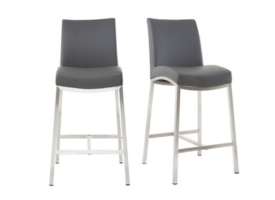 Tabouret de bar aluminium bross&eacute; PU gris fonc&eacute; 66cm lot de 2 OLLY