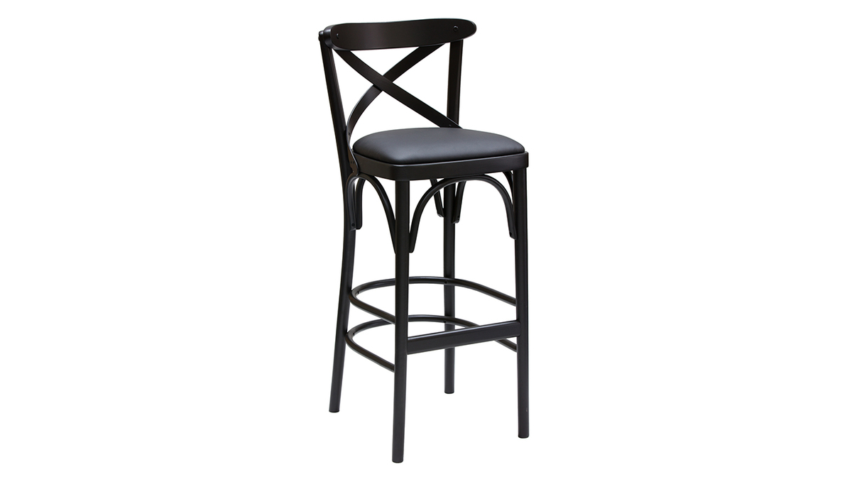 Tabouret de bar bistrot htre massif noir H75 MARCEL