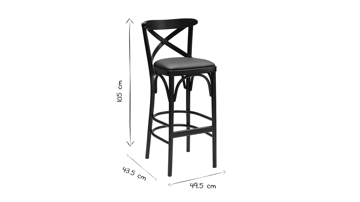 Tabouret de bar bistrot htre massif noir H75 MARCEL