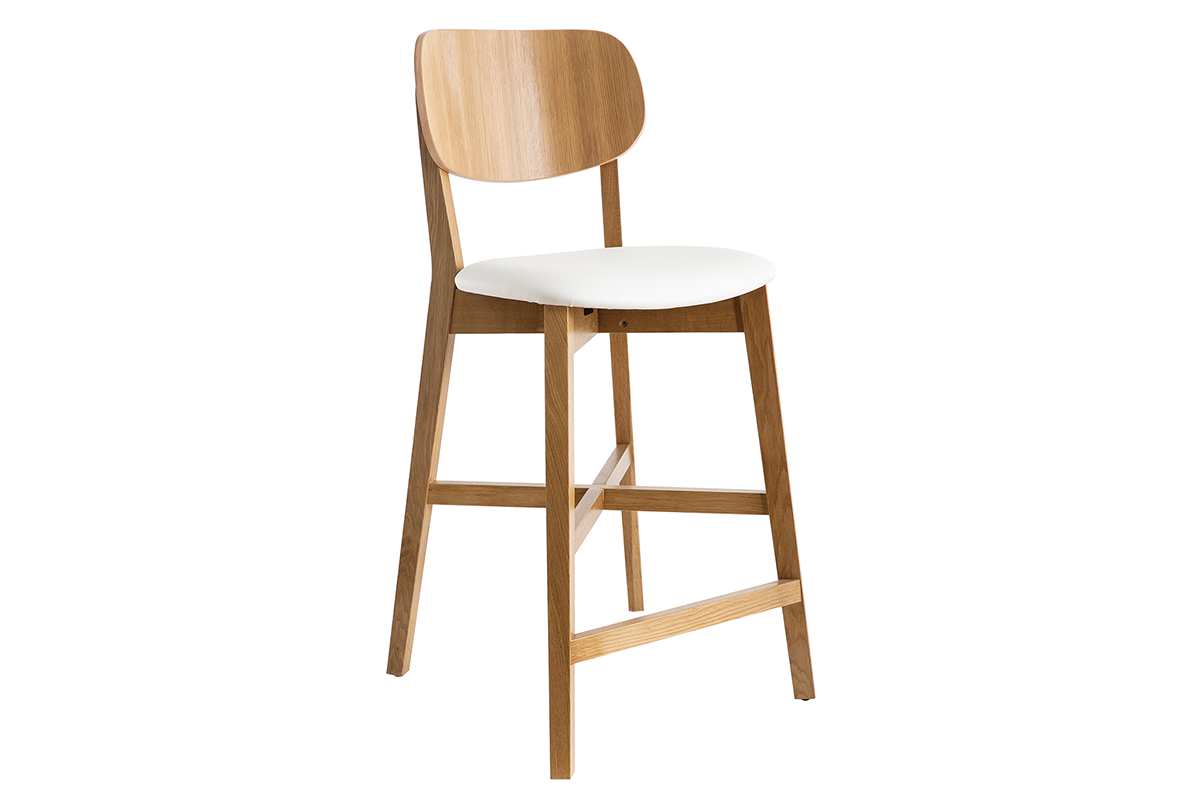 Tabouret de bar bois clair chne et blanc LUCIA