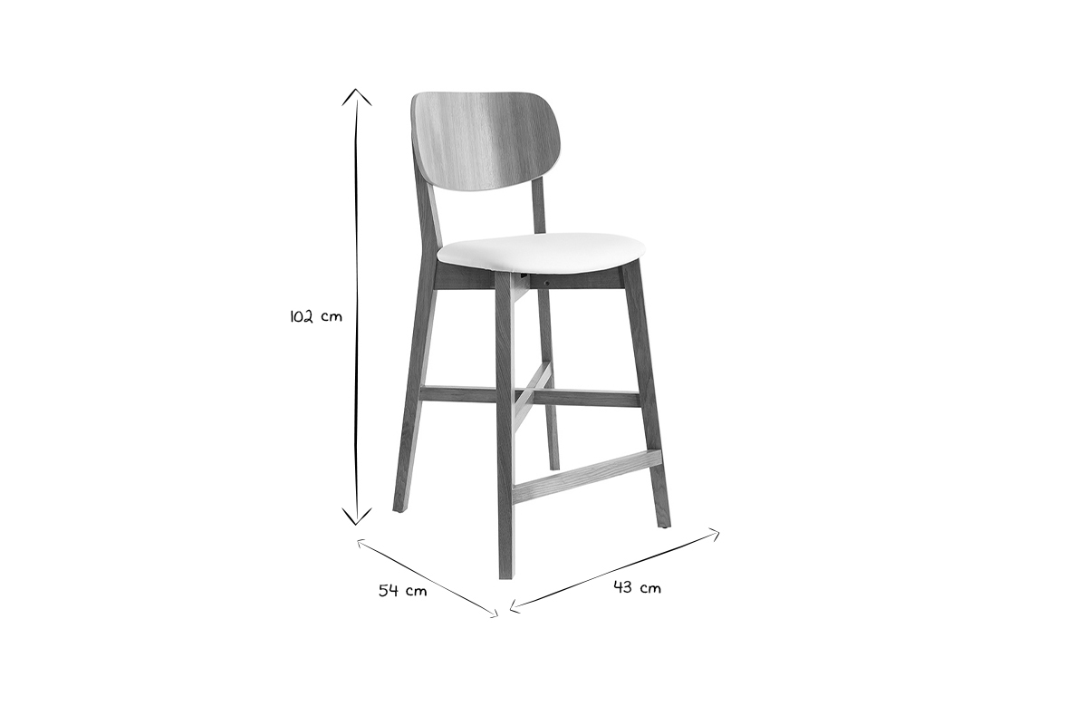 Tabouret de bar bois clair chne et blanc LUCIA