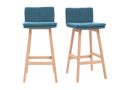 Tabouret de bar bois et bleu canard  65cm lot de 2 JOAN