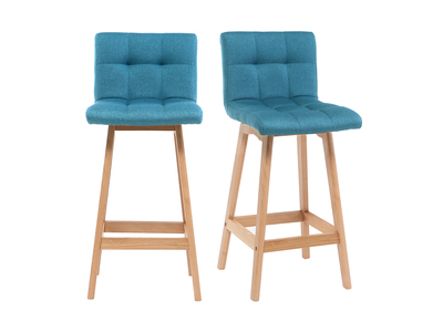 Tabouret de bar bois et bleu canard 65cm lot de 2 KLARIS